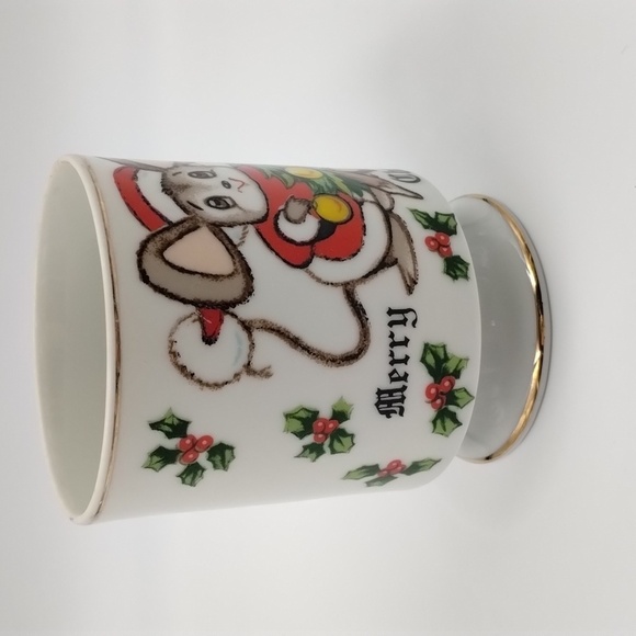 Lefton Vintage coffee Christmas Mug Mouse with Christmas Tree Santa - Picture 2 of 8